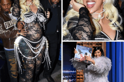 Cardi B Debuts Her Baby Bump in Daring Lace Catsuit Covered with Pearls