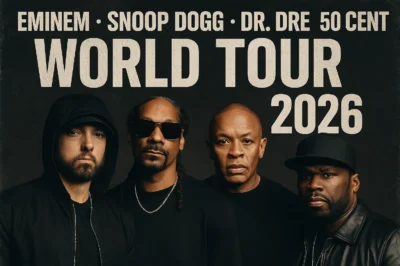 Fans are in shock after insiders revealed the Eminem, Snoop Dogg, Dr. Dre, and 50 Cent world tour 2026 will stop in over 15 stadiums with capacities larger than 70,000 — making it the biggest hip-hop tour ever