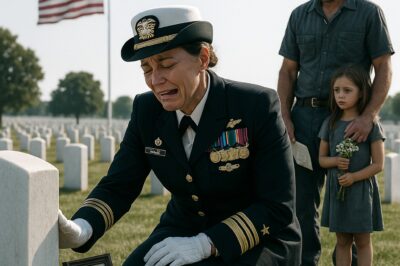A Navy Admiral walks to her daughter’s grave every year—alone, disciplined, unshakable. But this Christmas Eve, she stops dead. A single dad janitor is there… crying. With his little girl. At her daughter’s grave