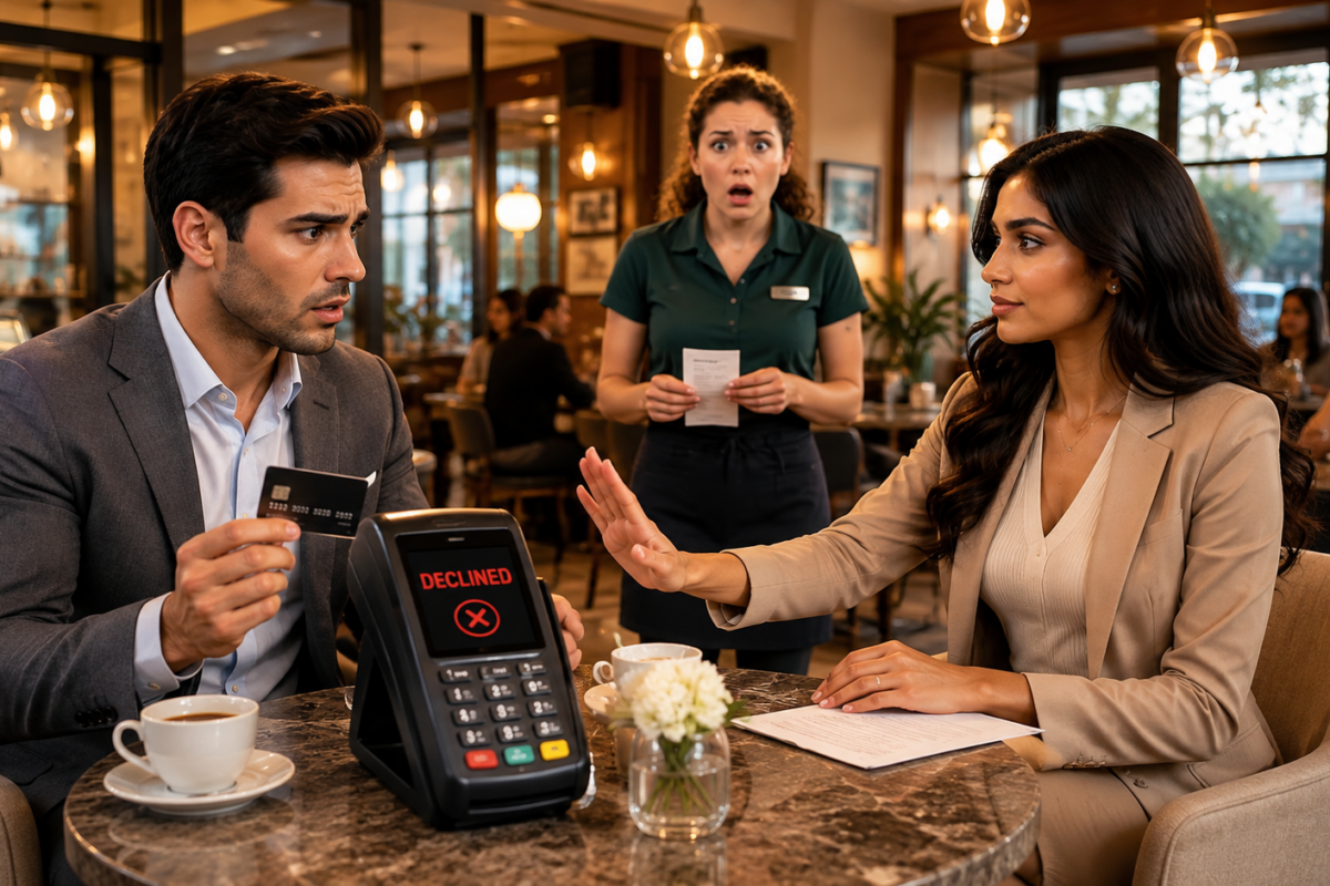 His Billion-Dollar Card Was Declined in Front of a Full Diner—Then a Quiet Schoolteacher Paid Without Asking His Name.